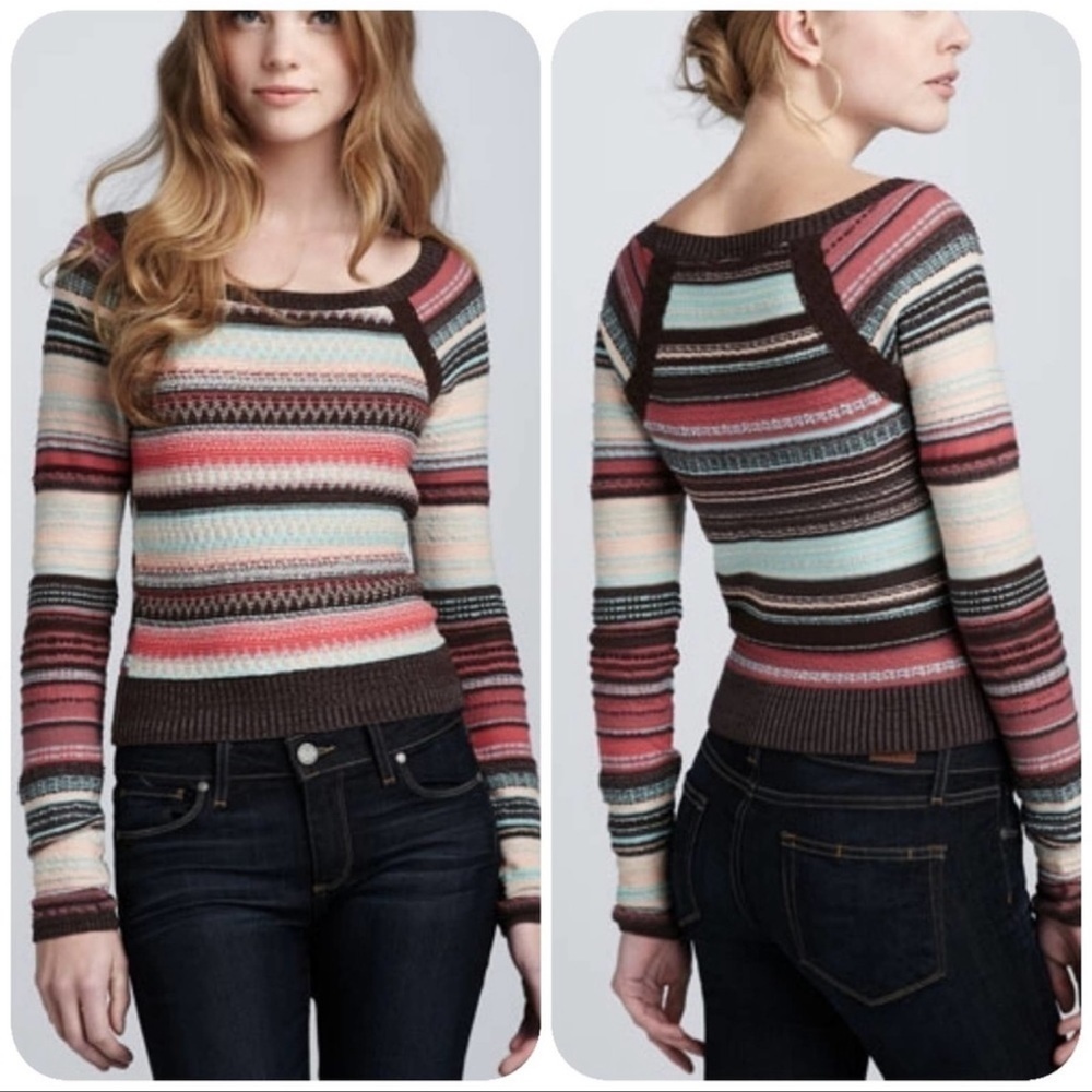 Free People XS Twinkle Stars Striped Boho Sweater